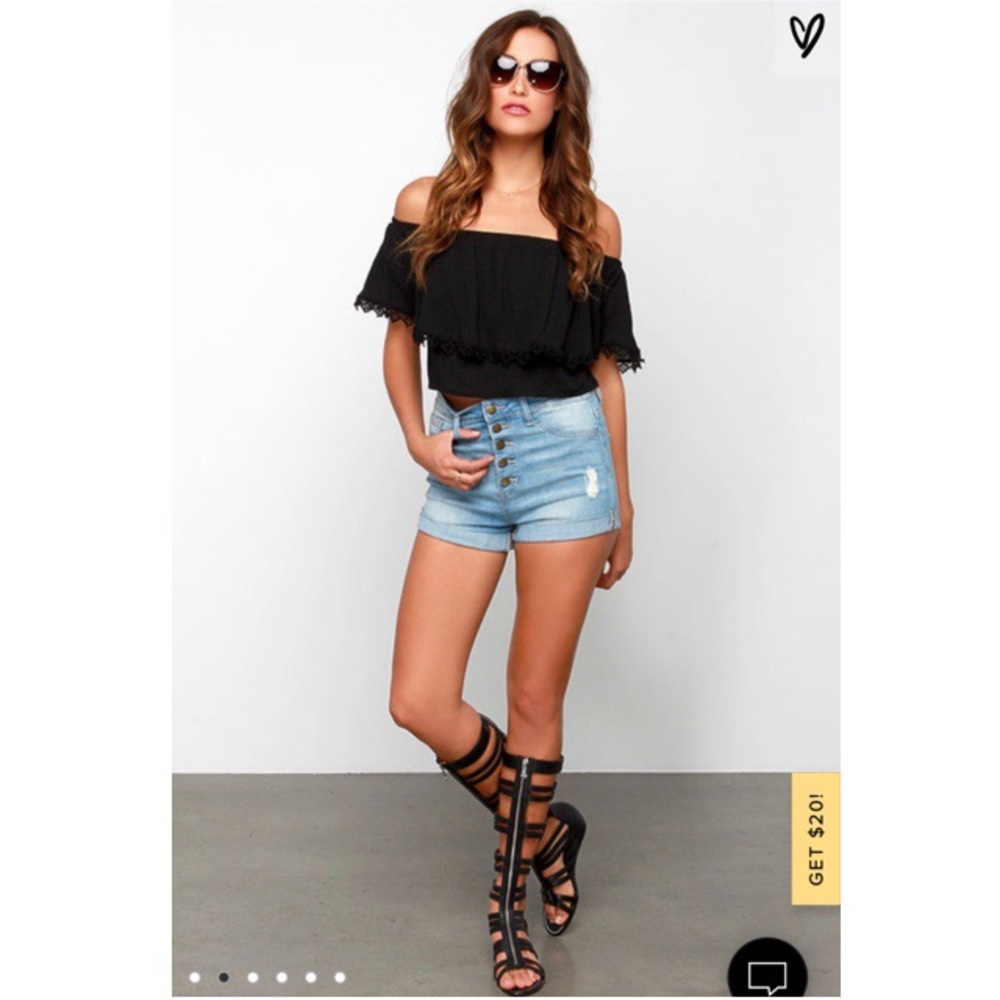 Small Talk Black Off-the-Shoulder Crop Top